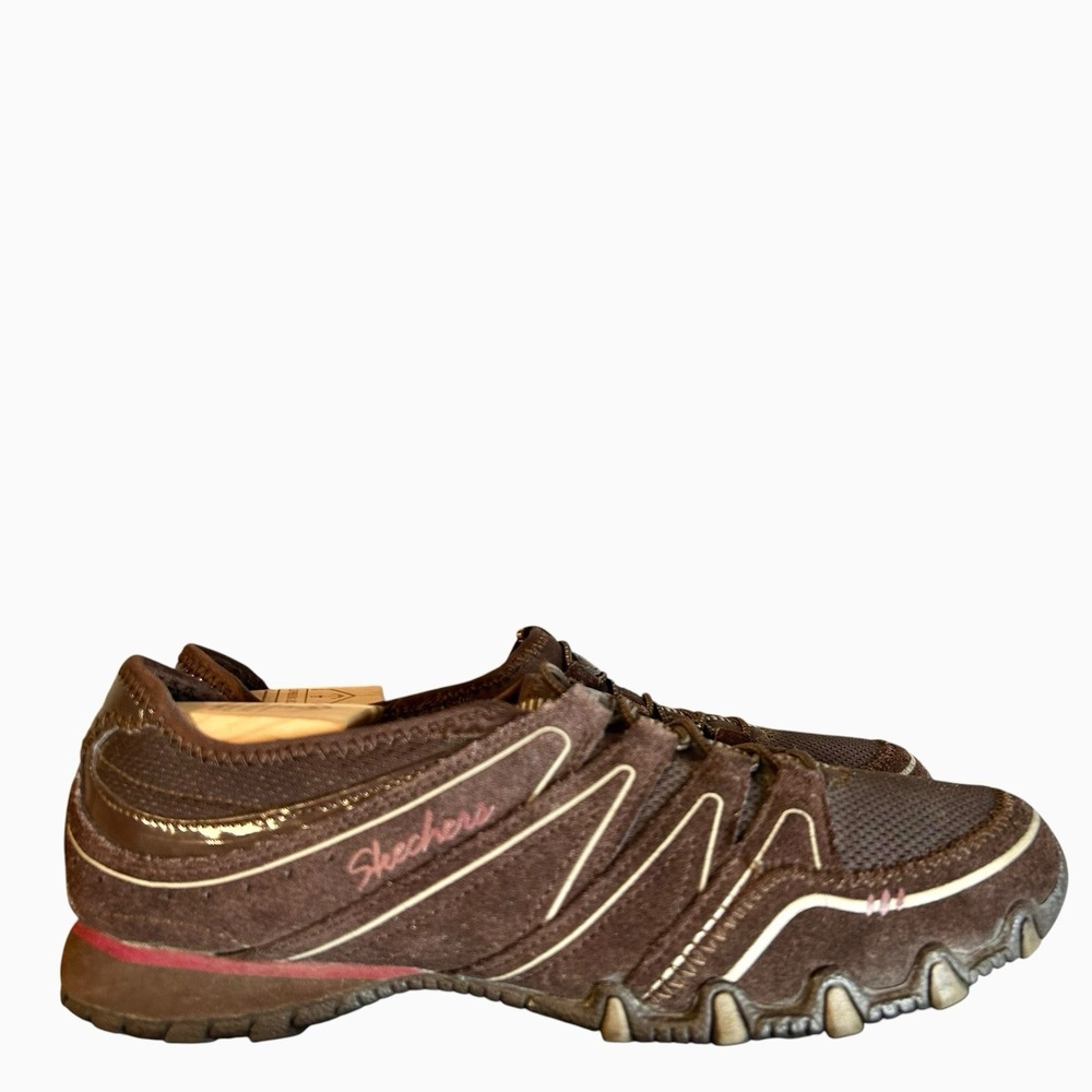 Skechers Shoes Women's Size 8 Slip On Lace Sneakers Brown With Pink Detailing